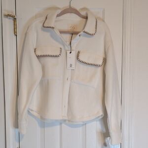 Thread & Supply NWT Fleece Shacket Jacket Cream Cozy Button Front Oversized M